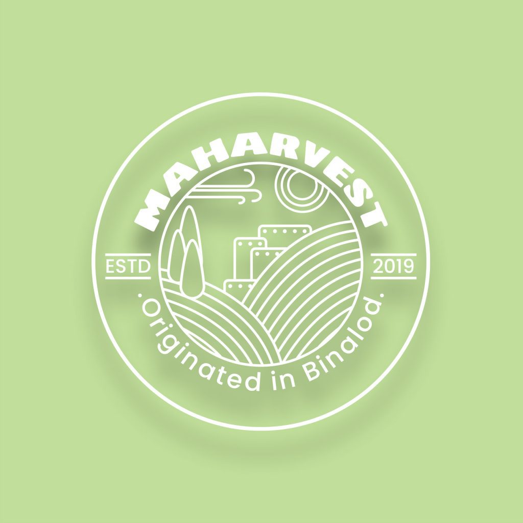 White Maharvest logo on light green background